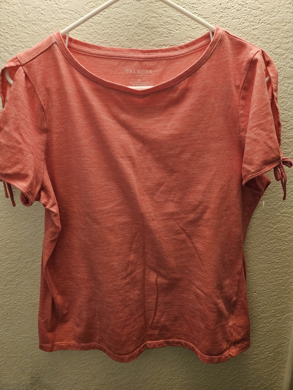 Talbots Coral Tie-Sleeve Cotton Tee